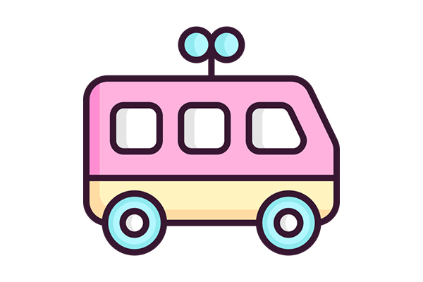 Pink and yellow cartoon van icon